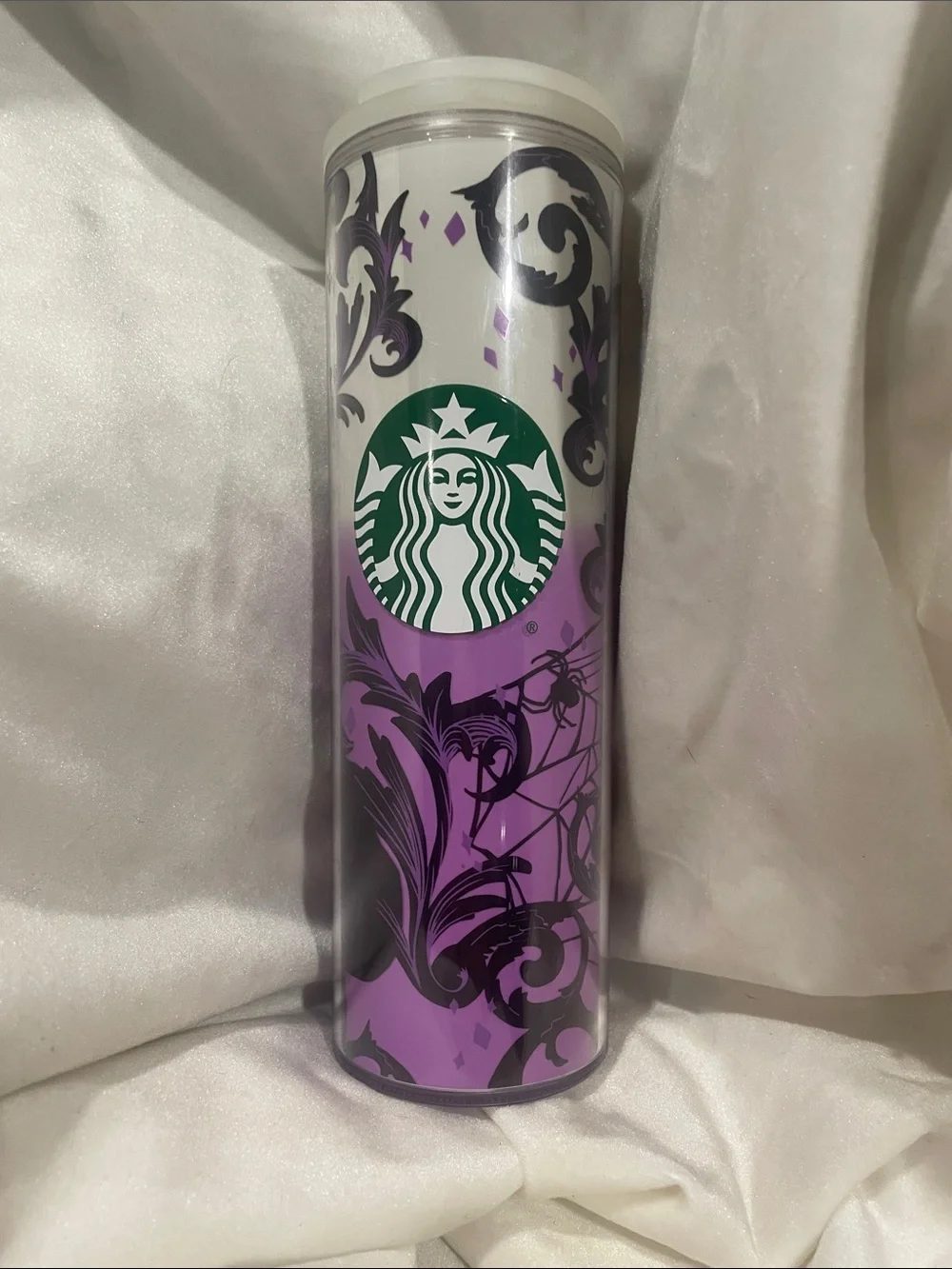 Starbucks Halloween Tumbler Glow In The Dark Purple Cat Spider Web 16OZ 2021 SC1